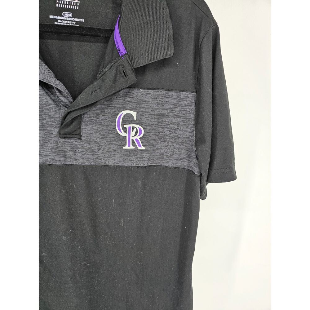 MLB Baseball Colorado Rockies Mens Sz L Short Sleeve Polo Shirt Athletic Black - Picture 2 of 4